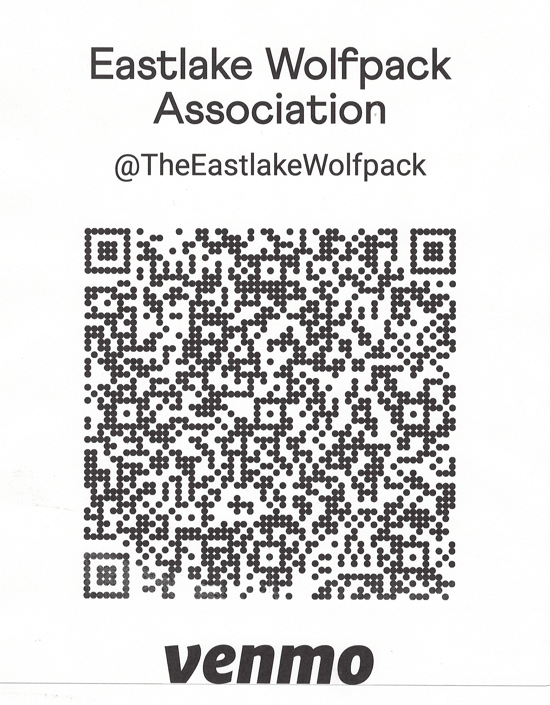 Venmo QR code for Eastlake Boys Tennis donations through the Eastlake Wolfpack Association